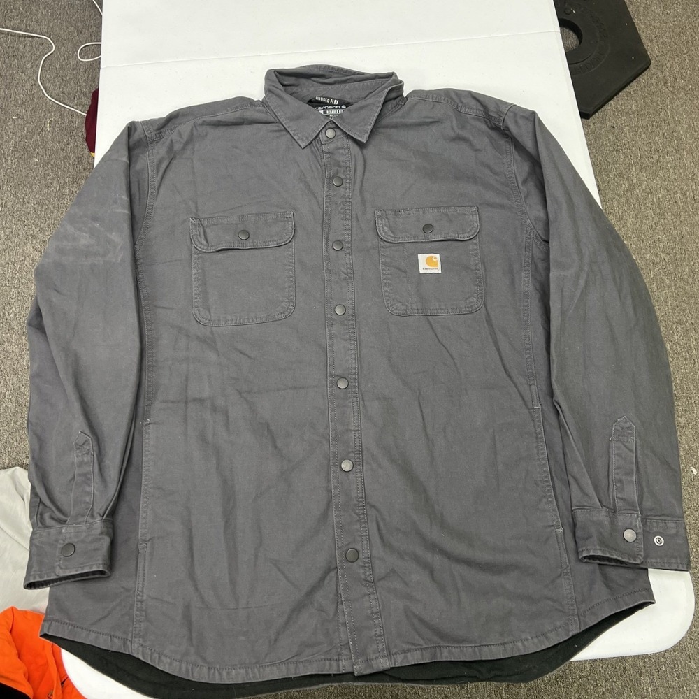 Carhartt Shirt Jacket Mens 2XL Grey Rugged Flex Fleece Lined Canvas TJ5419-M